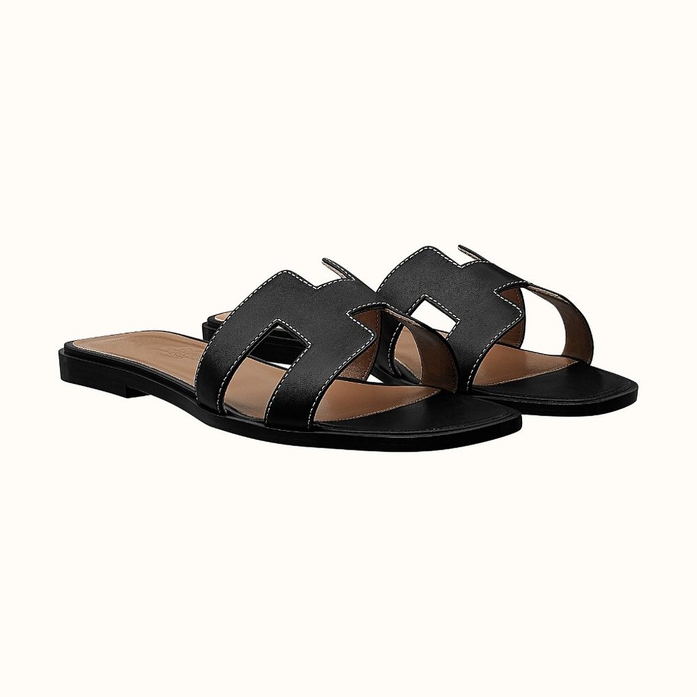 Hermes Oran Sandal Black Sz 7.5